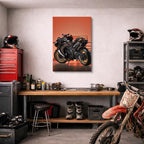 cuadro canvas vehículos naked negra fondo naranja vertical