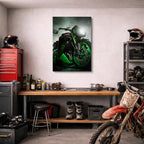 cuadro canvas vehículos yamaha verde luz de foco vertical