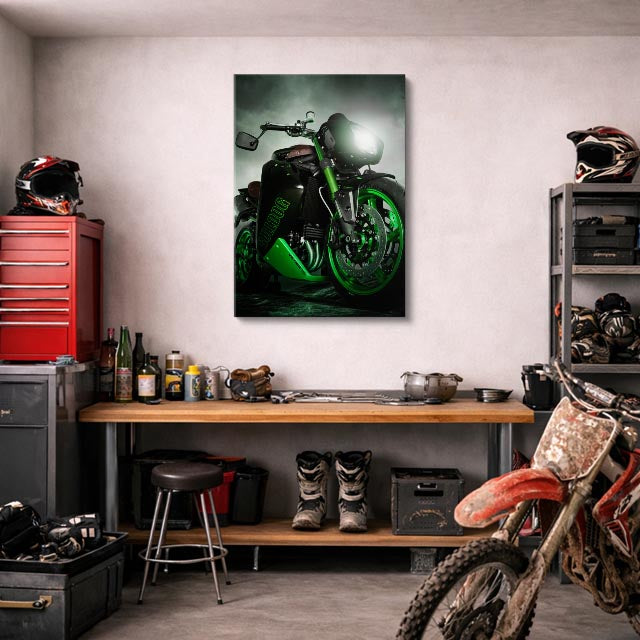 cuadro canvas vehículos yamaha verde luz de foco vertical