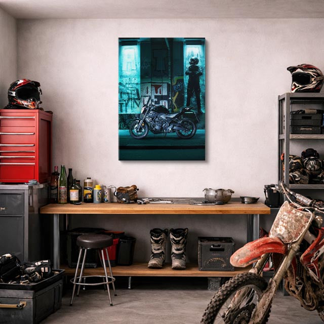 cuadro canvas vehículos piloto chopper mural urbano vertical