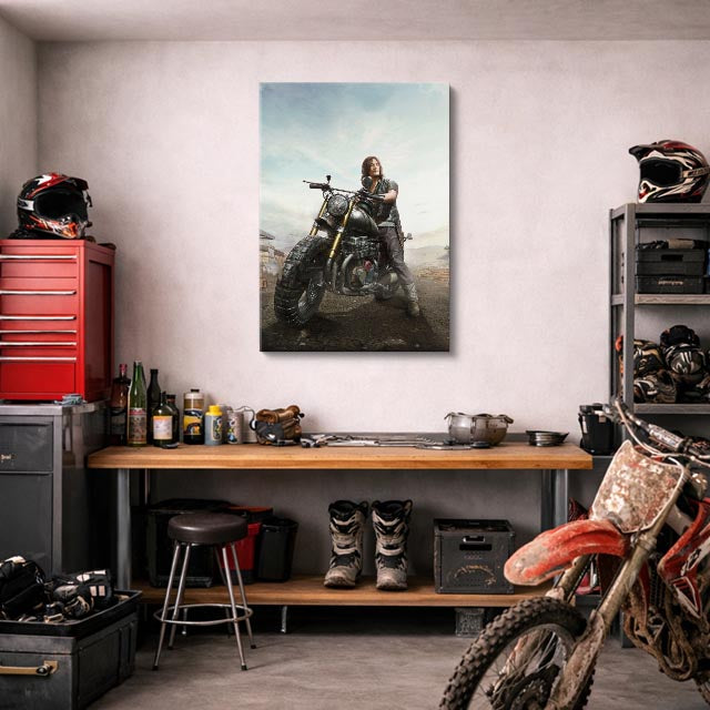 cuadro canvas vehículos piloto chopper calle oscura vertical