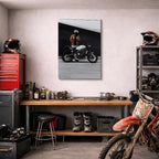 cuadro canvas vehículos piloto café racer fondo blanco vertical