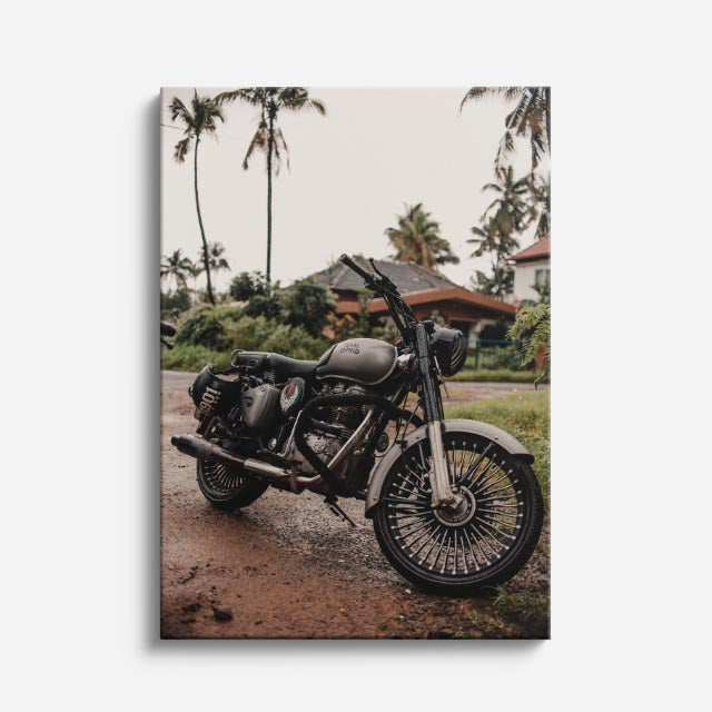 cuadro canvas vehículos scrambler café palmeras vertical