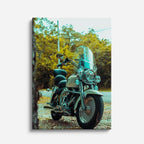 cuadro canvas vehículos scrambler azul teal al sol vertical