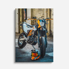 cuadro canvas vehículos scrambler teal detalles naranja vertical