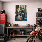 cuadro canvas vehículos scrambler teal detalles naranja vertical