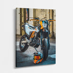 cuadro canvas vehículos scrambler teal detalles naranja vertical