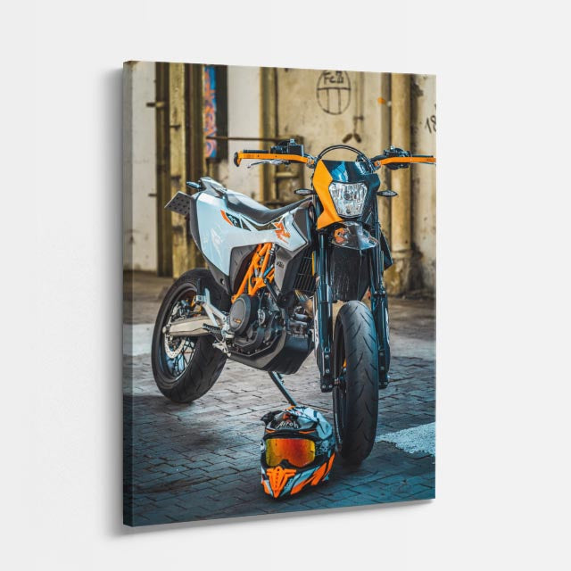 cuadro canvas vehículos scrambler teal detalles naranja vertical