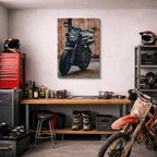 cuadro canvas vehículos scrambler negra madera rústica vertical
