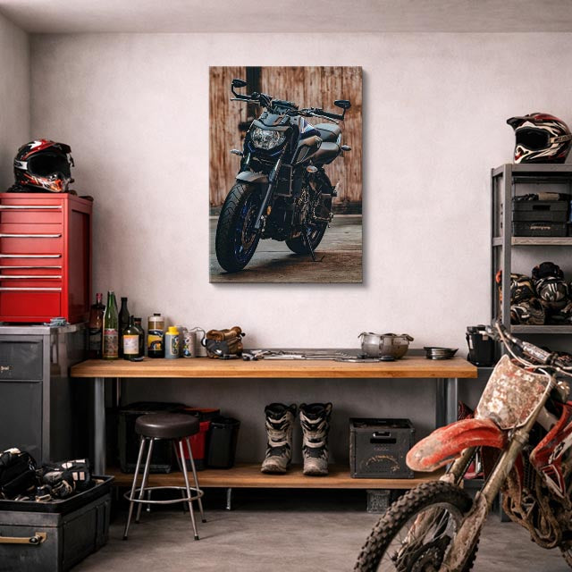 cuadro canvas vehículos scrambler negra madera rústica vertical