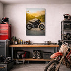 cuadro canvas vehículos scrambler negra atardecer ruta vertical