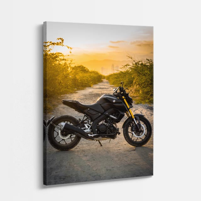 cuadro canvas vehículos scrambler negra atardecer ruta vertical