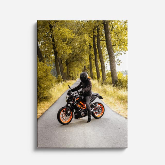 cuadro canvas vehículos piloto ktm ruta bosque vertical