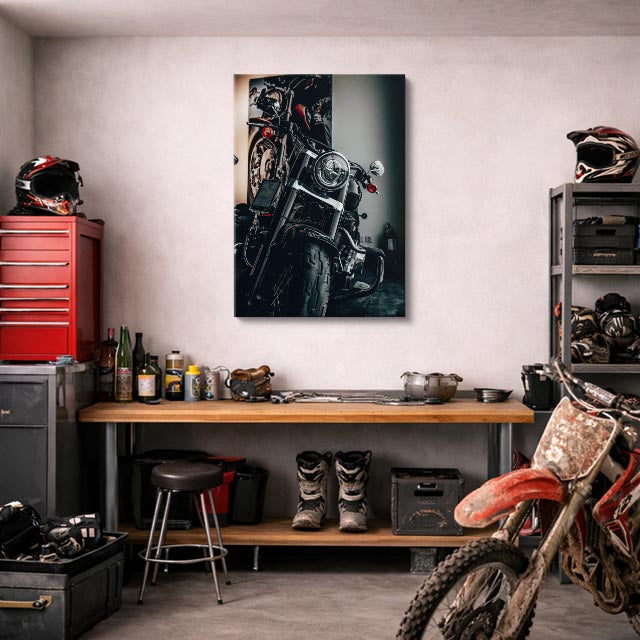 cuadro canvas vehículos chopper negra hojas otoño vertical