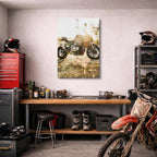 cuadro canvas vehículos scrambler café atardecer dorado vertical