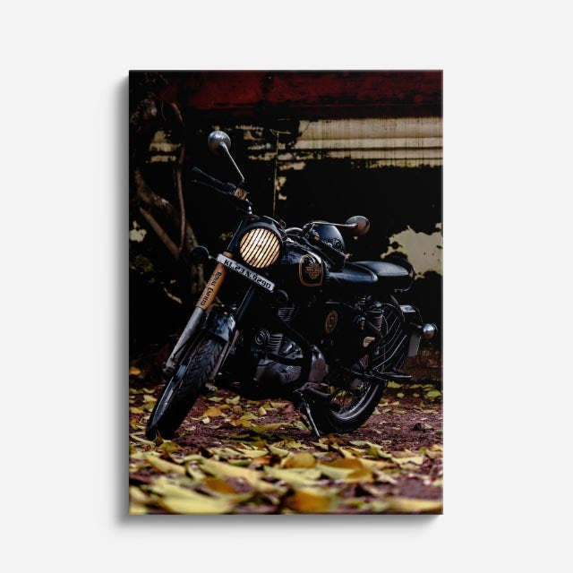 cuadro canvas vehículos chopper negra hojas café vertical