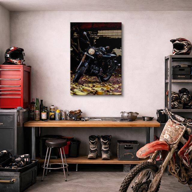 cuadro canvas vehículos chopper negra hojas café vertical