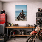 cuadro canvas vehículos piloto playa moto roja vertical