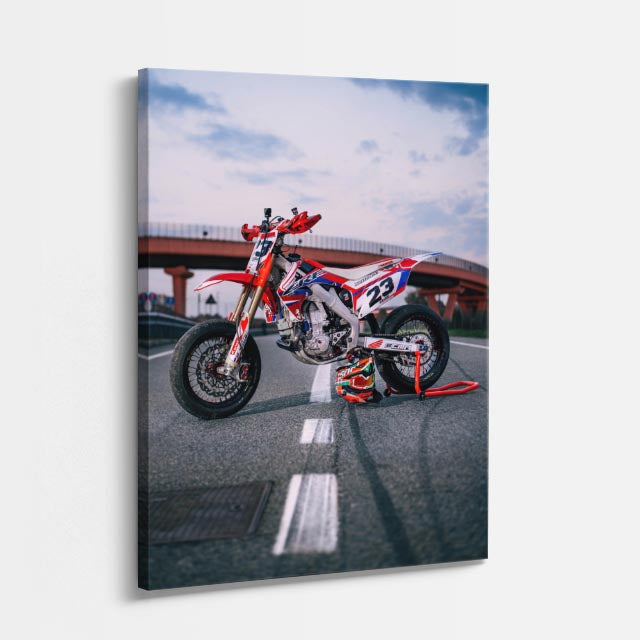 cuadro canvas vehículos enduro rojo carretera aérea vertical