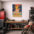 cuadro canvas vehículos van retro playa tropical vertical