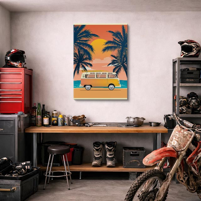 cuadro canvas vehículos van retro playa tropical vertical