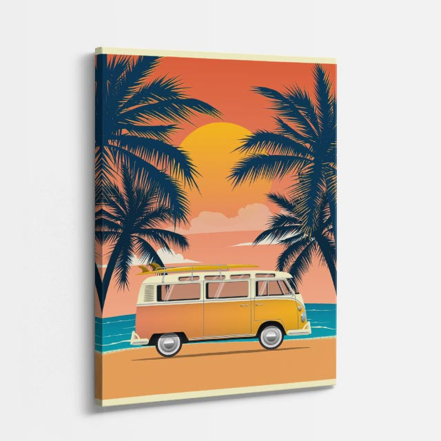 cuadro canvas vehículos van retro playa tropical vertical