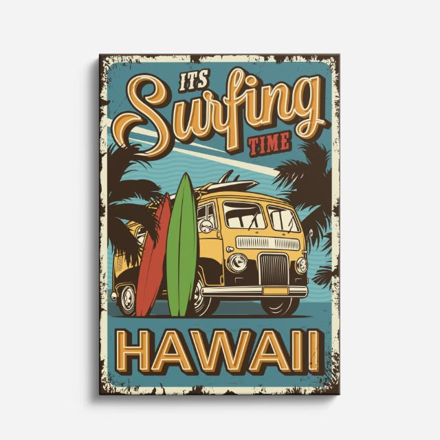 cuadro canvas vehículos surfing hawaii retro vertical