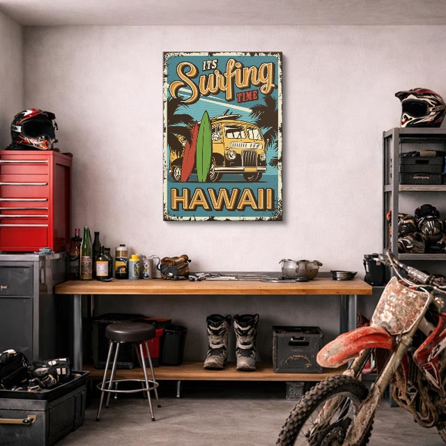 cuadro canvas vehículos surfing hawaii retro vertical