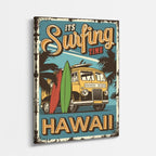cuadro canvas vehículos surfing hawaii retro vertical