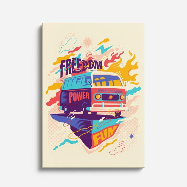 cuadro canvas vehículos freedom power bus colorido vertical