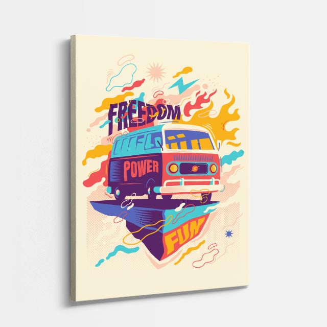 cuadro canvas vehículos freedom power bus colorido vertical