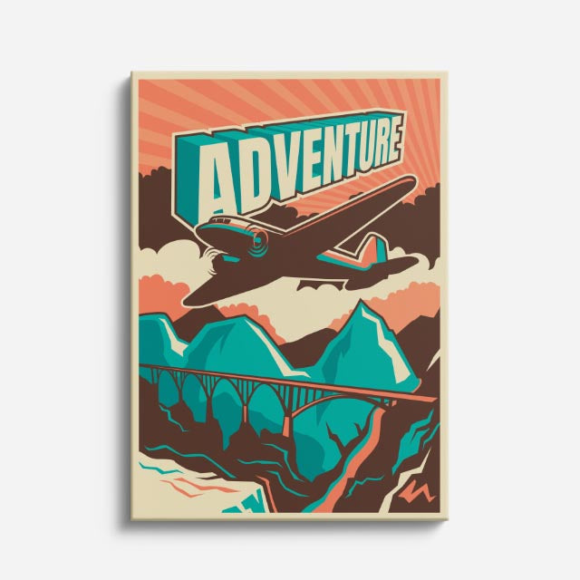 cuadro canvas vehículos adventure avión póster retro vertical