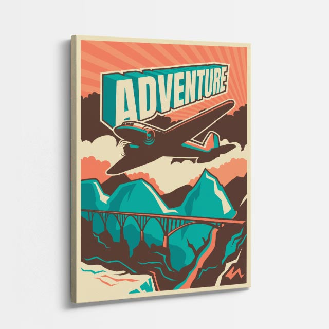 cuadro canvas vehículos adventure avión póster retro vertical