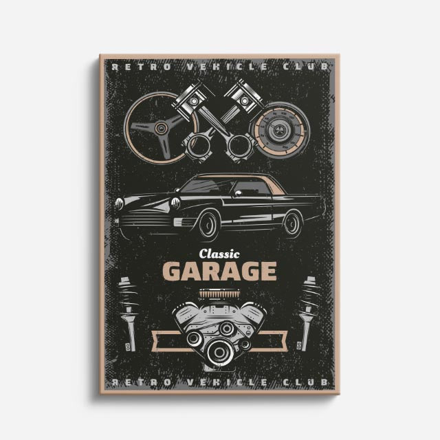 cuadro canvas vehículos classic garage póster oscuro vertical