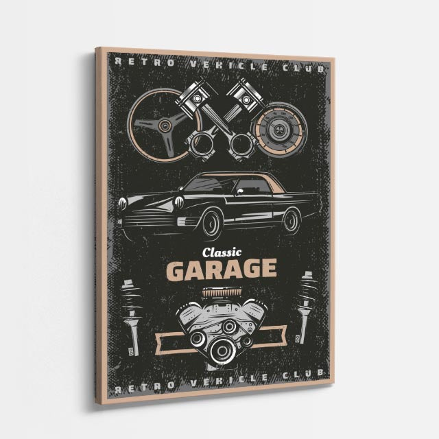 cuadro canvas vehículos classic garage póster oscuro vertical