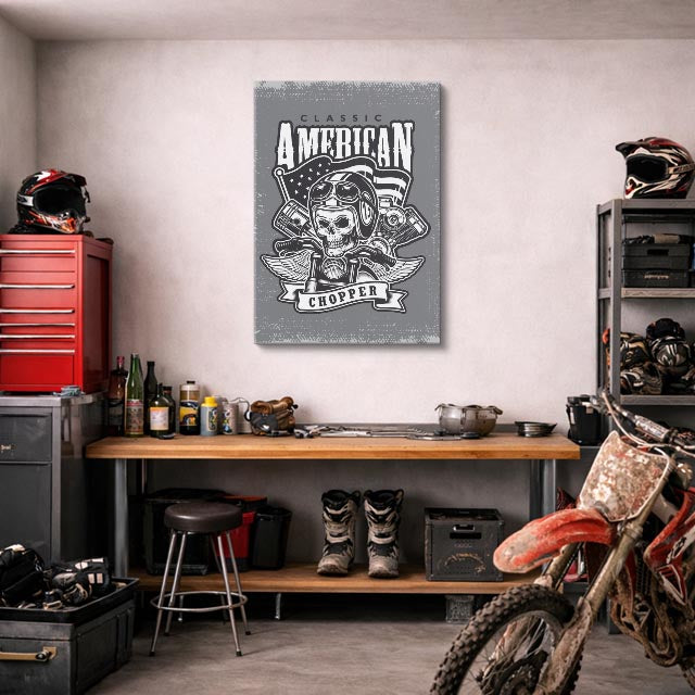 cuadro canvas vehículos american chopper cráneo clásico vertical