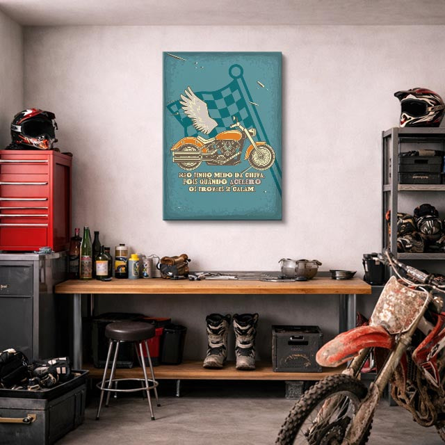 cuadro canvas vehículos moto bandera póster retro vertical