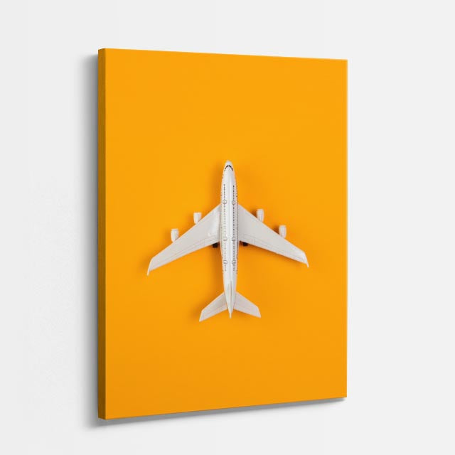 cuadro canvas vehículos avión blanco fondo amarillo vertical