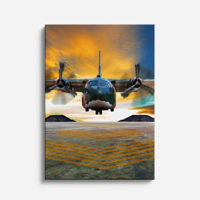cuadro canvas vehículos avión militar cielo nublado vertical