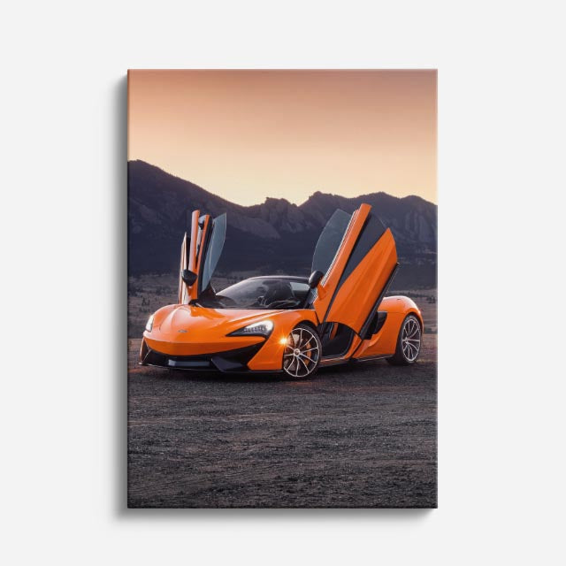 cuadro canvas vehículos mclaren naranja ciudad azul vertical