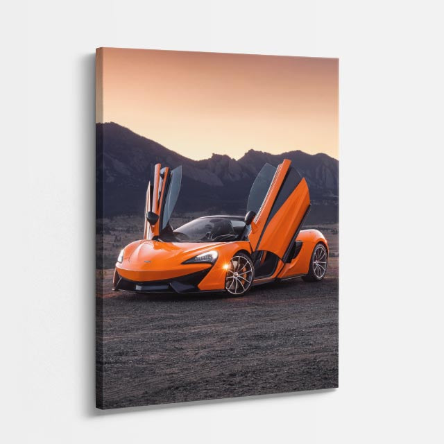 cuadro canvas vehículos mclaren naranja ciudad azul vertical