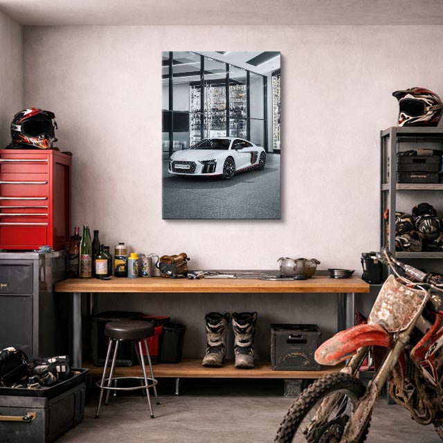 cuadro canvas vehículos audi r8 blanco ciudad vertical