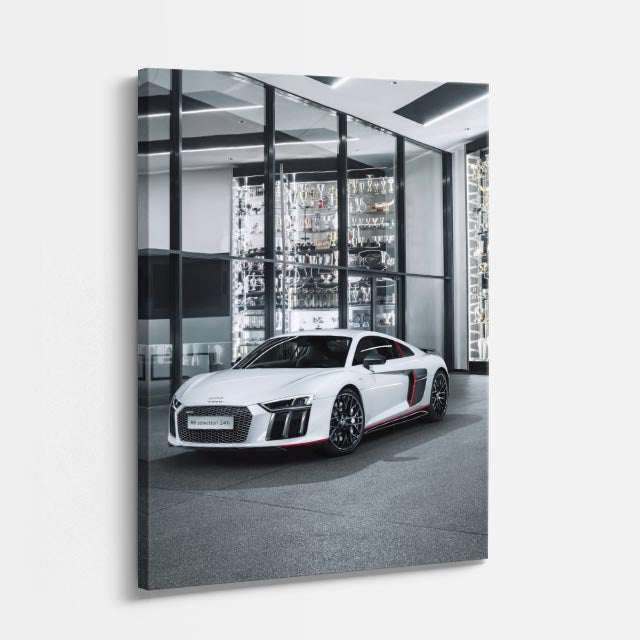 cuadro canvas vehículos audi r8 blanco ciudad vertical