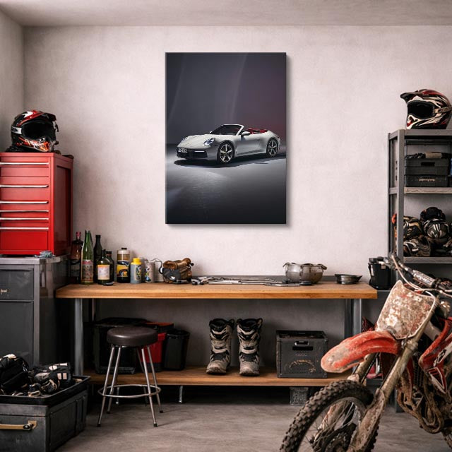 cuadro canvas vehículos porsche blanco palmeras vertical