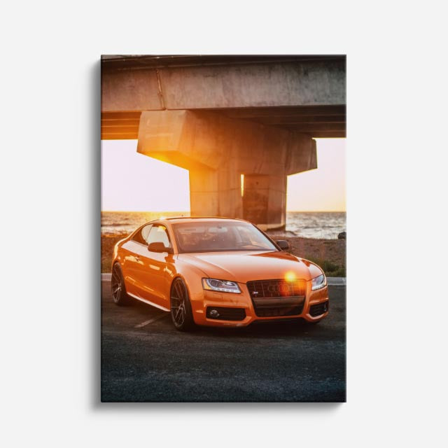 cuadro canvas vehículos audi naranja atardecer vertical