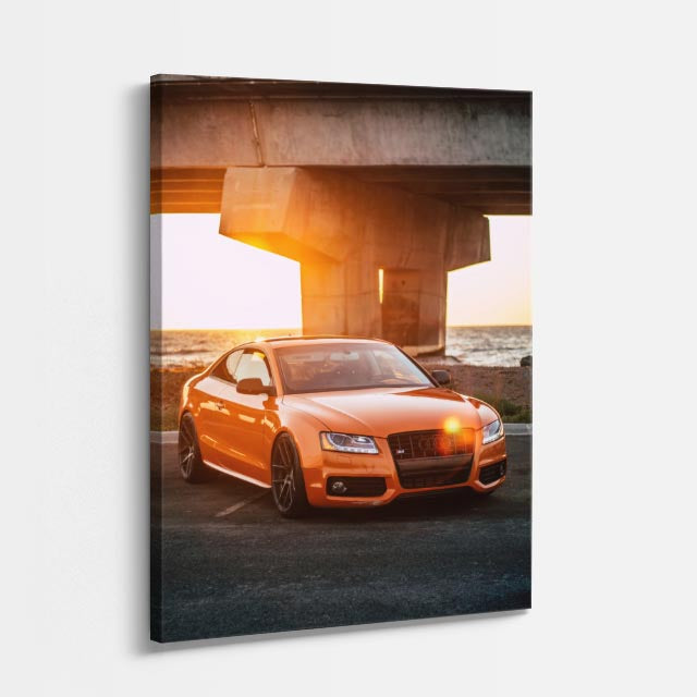 cuadro canvas vehículos audi naranja atardecer vertical