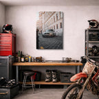 cuadro canvas vehículos bmw gris ciudad histórica vertical