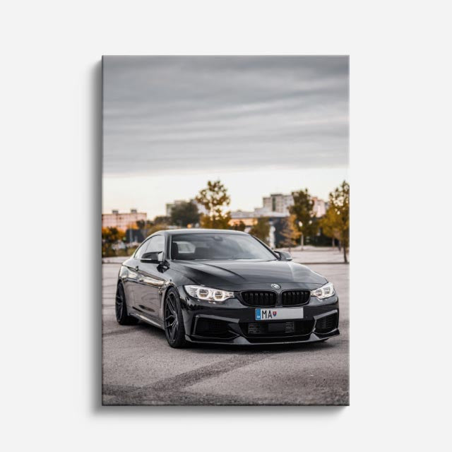 cuadro canvas vehículos bmw gris atardecer vertical