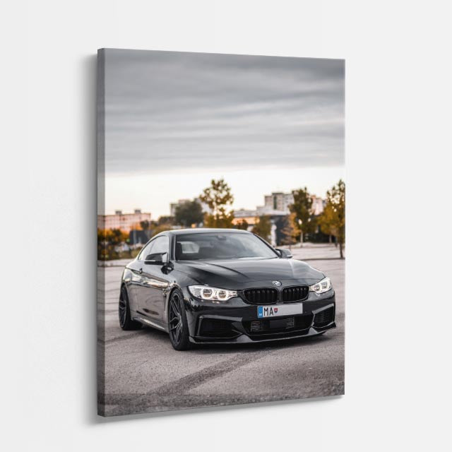 cuadro canvas vehículos bmw gris atardecer vertical