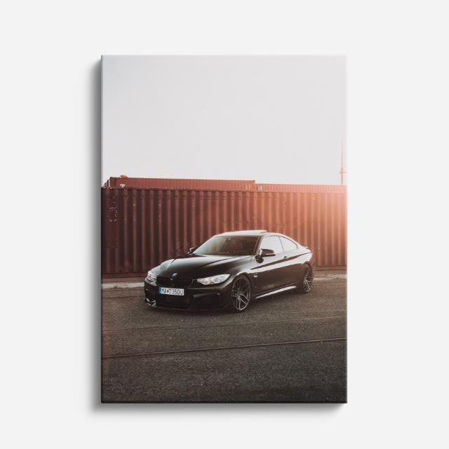 cuadro canvas vehículos bmw gris fondo naranja vertical